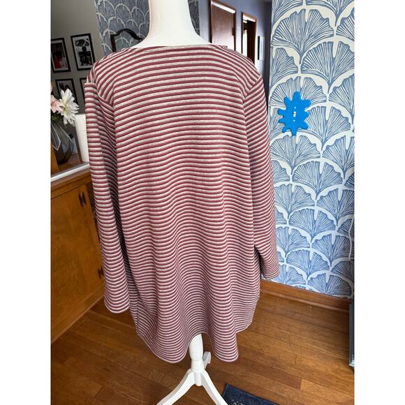 CJ BANKS Exclusive Open Cardigan Stripped Gray and Pink Sweater - Picture 6 of 7